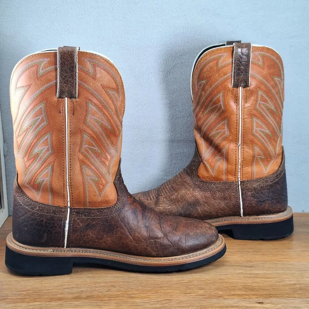 Justin Stampede Men's 10 D Waterproof Western Work Boots Dark Chestnut Leather